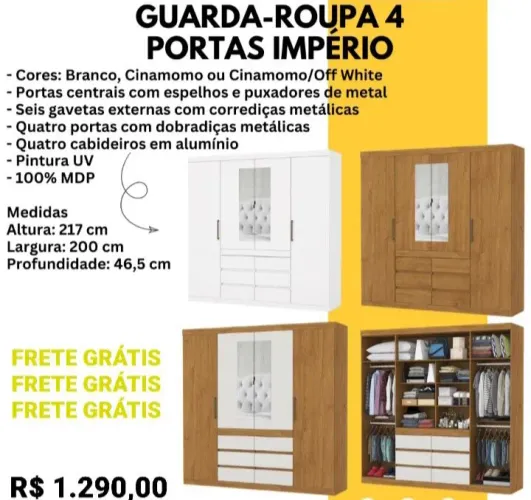 Guarda-roupas Casal com Espelho e FRETE GRÁTIS: Últimas unidades da queima!!!
