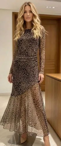 Vestido Maravilhoso Boho Animal Print tule Tam Pn