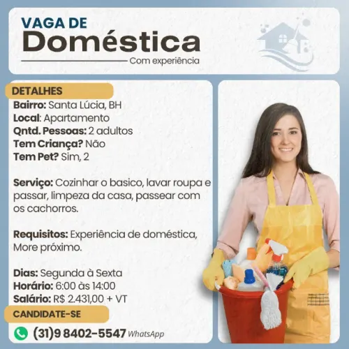 Vaga de Doméstica, Santa Lúcia Belo Horizonte - MG