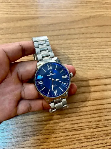 Relógio Masculino Pallyjane M46 Prata com Mostrador Azul À Prova d?Água