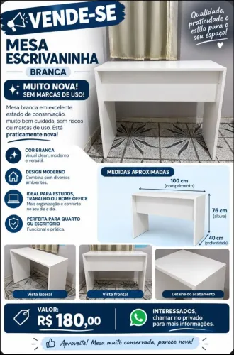 VENDE-SE MESA ESCRIVANINHA BRANCA MUITO CONSERVADA 