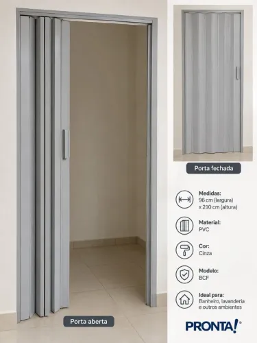 Porta Sanfonada PVC Cinza - Nova<br>