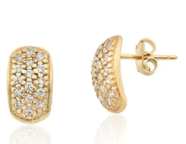 Par De Brincos De Zirconias Em Ouro 18k