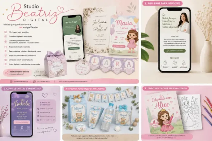 Criação de Convites, Mini Pages e Papelaria Personalizada
