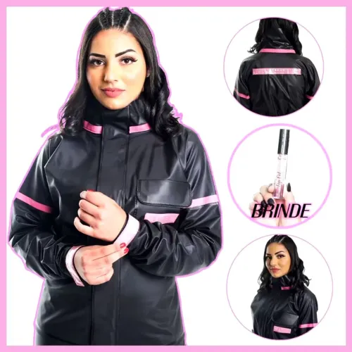 Capa Impermeável Feminina Premium + Brinde Costuras Reforçadas Rosa leve moto