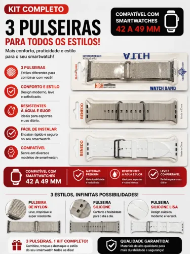 KIT TRÊS PULSEIRAS SMARTWATCH 