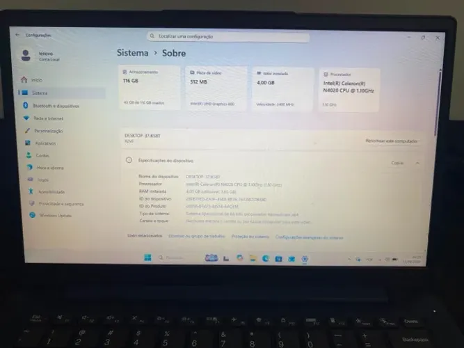 Notebook Lenovo IdeaPad 1 14IGL7 14" Celeron N4020 4GB 128GB - Impecável