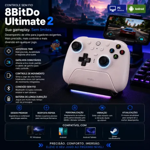 Controle 8BitDo Ultimate 2 para PC e Android (novo na caixa)