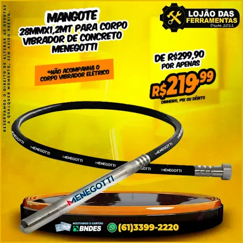 Mangote 28mmx1,2MT Para Corpo Vibrador de Concreto Menegotti