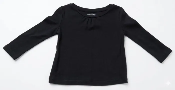 Camiseta Manga Longa Baby Gap Preta - Algodão Macio Gola Canoa