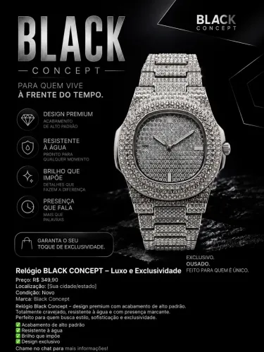 Relógio Black Concept Cravejado Premium - Luxo e Elegância