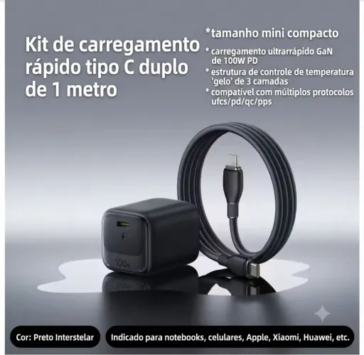 Carregador Baseus 100w ultra mini e ultra rápido. Somente 220v