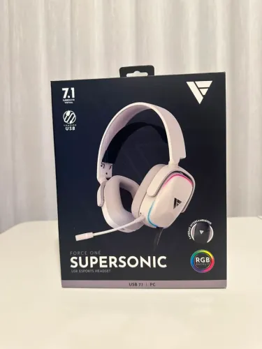 Headset Gamer Force One Supersonic White, USB, RGB, Surround 7.1 Virtual
