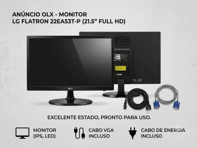 Monitor LG Flatron 21.5" Full HD IPS (Modelo 22EA53T) + Cabos