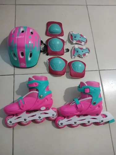 Patins Inline Ajústavel + Proteção Rosa 34/37
