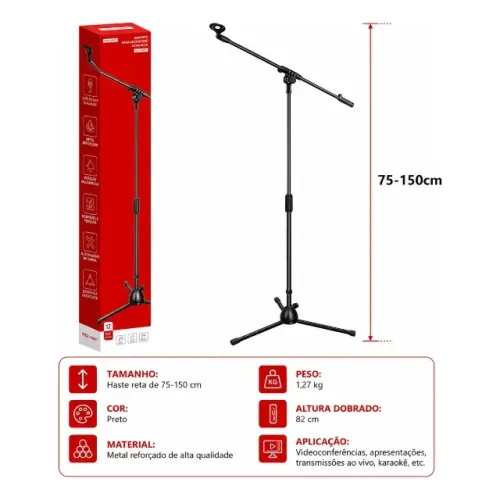 pedestal microfone profissional girafa articulado ajustável dobrável msz-9903