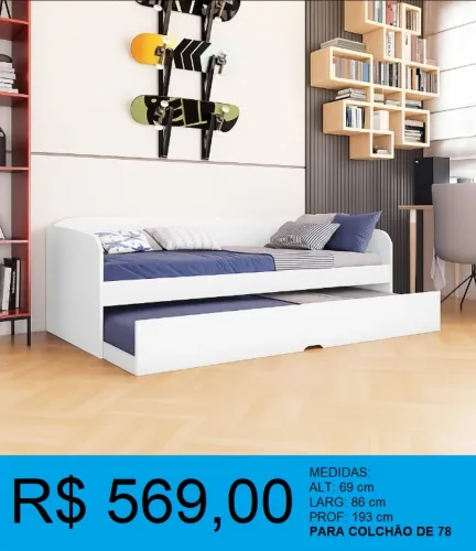 Cama solteiro com auxiliar