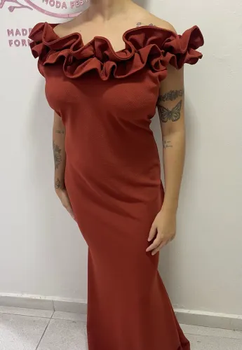 Vestido terracota de crepe