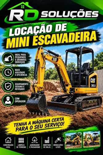 Mini escavadeira, locação, aluguel de escavadeira