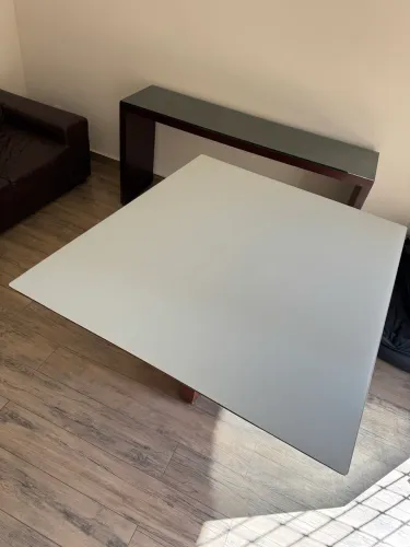 MESA MADEIRA COM TAMPO DE VIDRO 6 LUGARES