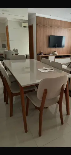 Conjunto Mesa De Jantar Detroit 1.8 Off White/Nature Com 6 Cadeiras Detroit Nature/Areia