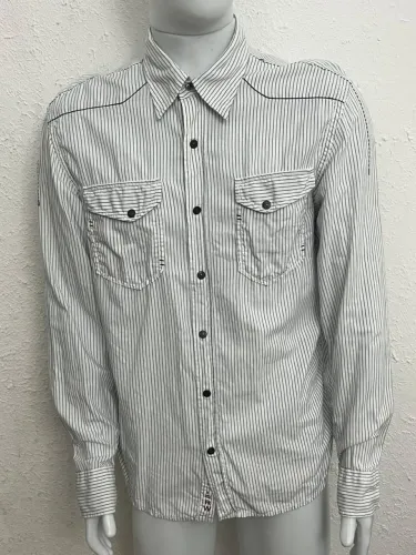 Camisa Casual Crawford Tamanho M Branca listrada Anos 90 Bom Estado
