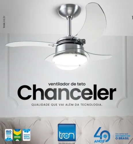 Ventilador de Teto Chanceler 110/127V 3P, Tron, Alumínio Escovado