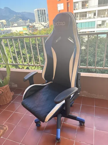Cadeira Gamer Pctop PG Ergônomica Preto Azul Couro Sintético