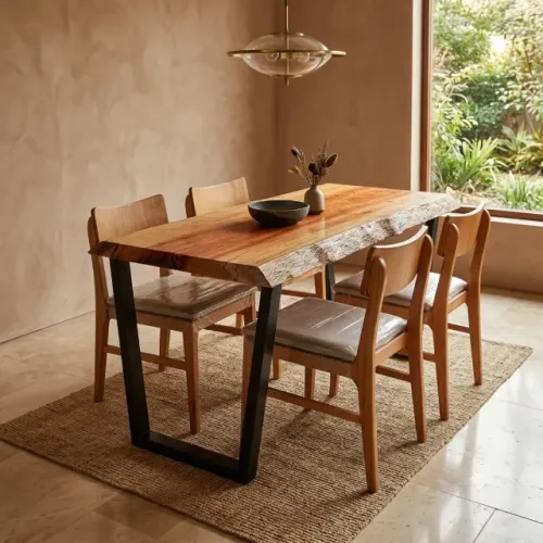 Mesa de Jantar Prancha em Madeira Maciça Nobre com Pé de Aço Galvanizado - Peça Única
