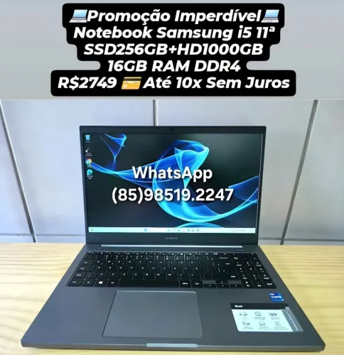 Promoção Notebook Samsung i5 11ª 16GB RAM DDR4 SSD 256GB+HD 1000GB Até 10x Sem Juros