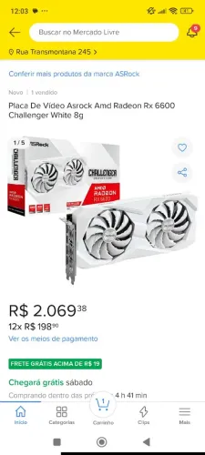 Placa de vídeo AMD AsRock radeon RX 6600 Challenger white 8GB