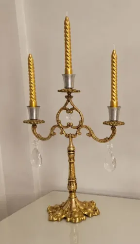 Par de castiçais candelabro de bronze 30cm de altura