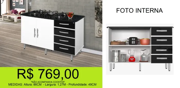 Balcão para Cooktop 5 bocas alta praticidade e bom reforço! 