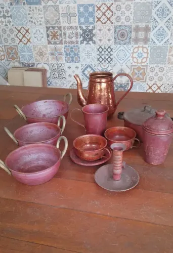 Antiguidade cozinha panela 12 peças.