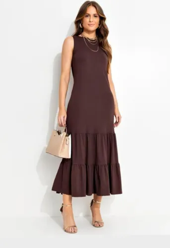 Vestido Feminino em Malha Algodão Marrom