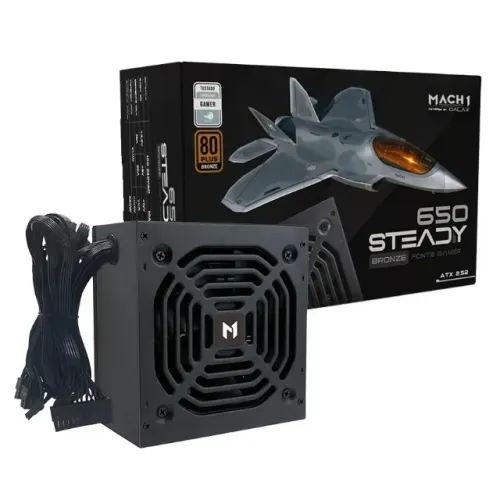 FONTE 650W GALAXY 80 PLUS BRONZE MACH1 STEADY PFC ATIVO PRETO NOVO LACRADO!