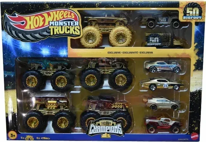 Conjunto 11 Miniaturas Hot Wheels Monster Trucks Bigfoot Trophy Champions Exclusive