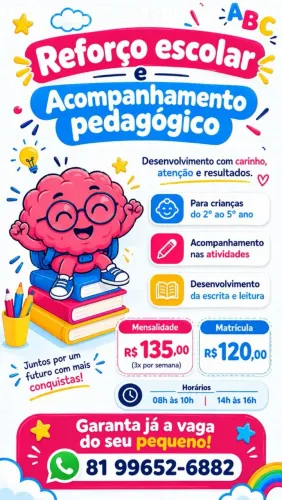 Reforço Escolar & Acompanhamento pedagógico.
