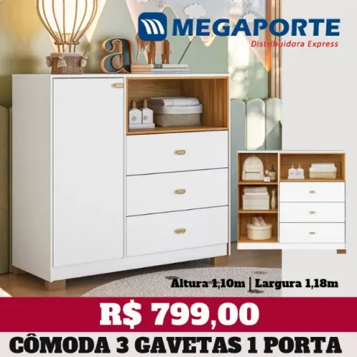 Cômoda 3 Gavetas 1 Porta (Novo) Entrega e Montagem Grátis!