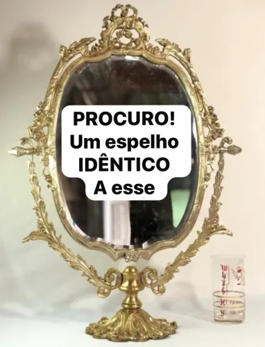Espelho de mesa antigo bronze bisotado clássico