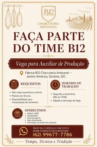 VAGA DE AUXILIAR DE PRODUÇÃO 
