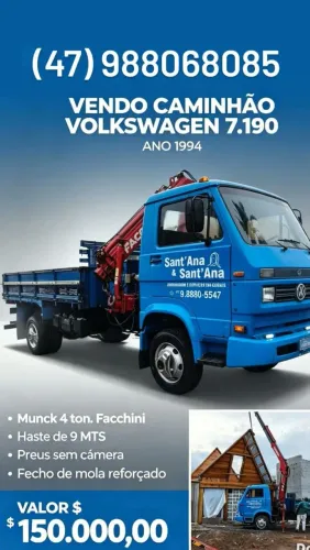 Volkswagen 7.100 com Munck 4 Ton. 9 MTS de Lança. Motor MWM