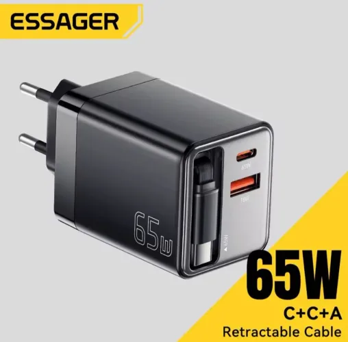 Carregador 65w com Cabo retratil
