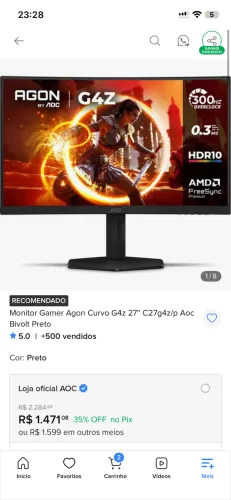 Monitor AOC AGON Curvo 27? 300hz