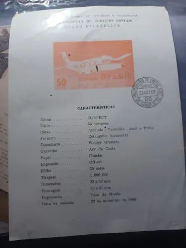 edital filatélico original de 1969, emitido pelo Departamento de Serviços Postais
