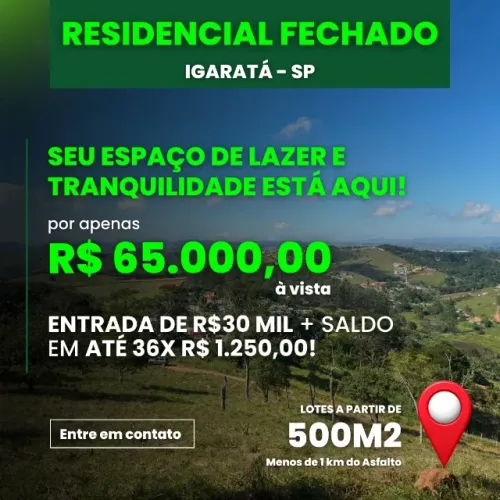 TERRENO PLANO EM IGARATA-SP PROXIMO DO CENTRO