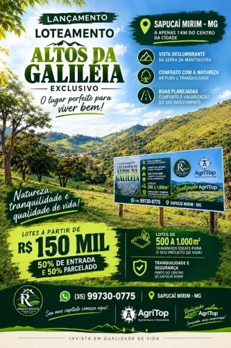 Loteamento urbano com lotes de 500 e 1000 M² em Sapucaí-Mirim - MG