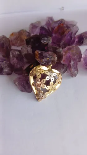 Pingente Coraçao Tricolor ouro branco amarelo e rose 18k 750