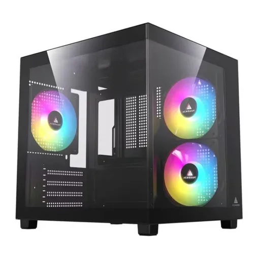 Gabinete Gamer Aquário Acegeek Ori Rainbow Mini-Tower Lateral e Vidro Com 3 Fans Preto