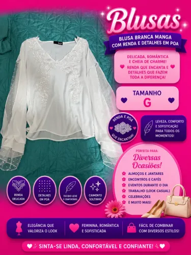 Blusa branca manga longa tamanho G 